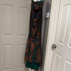 Elegant Green and Orange Floral Gown